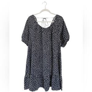 Ann Taylor Polka Dot Tie Back Flounce Shift Dress Black White Size Medium